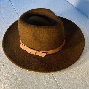 Brown Wool Fedora flat brim hat classic essential casual boho western street sty